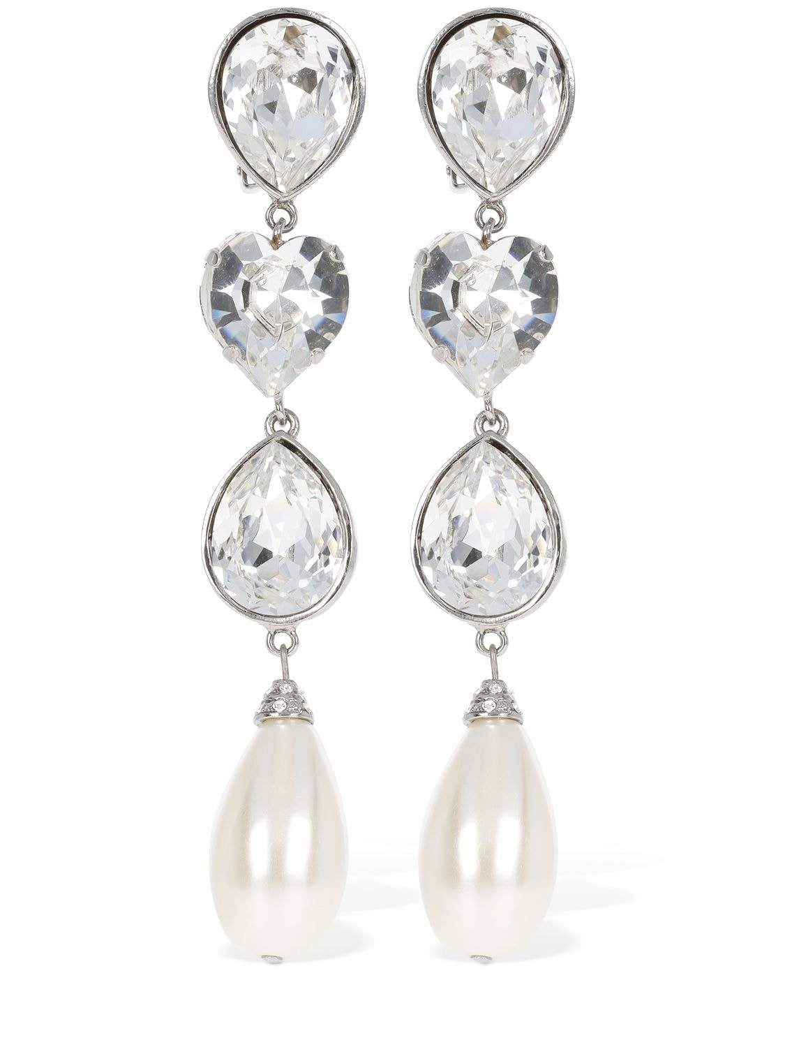 Image of Crystal Earrings W/ Faux Pearl Pendants