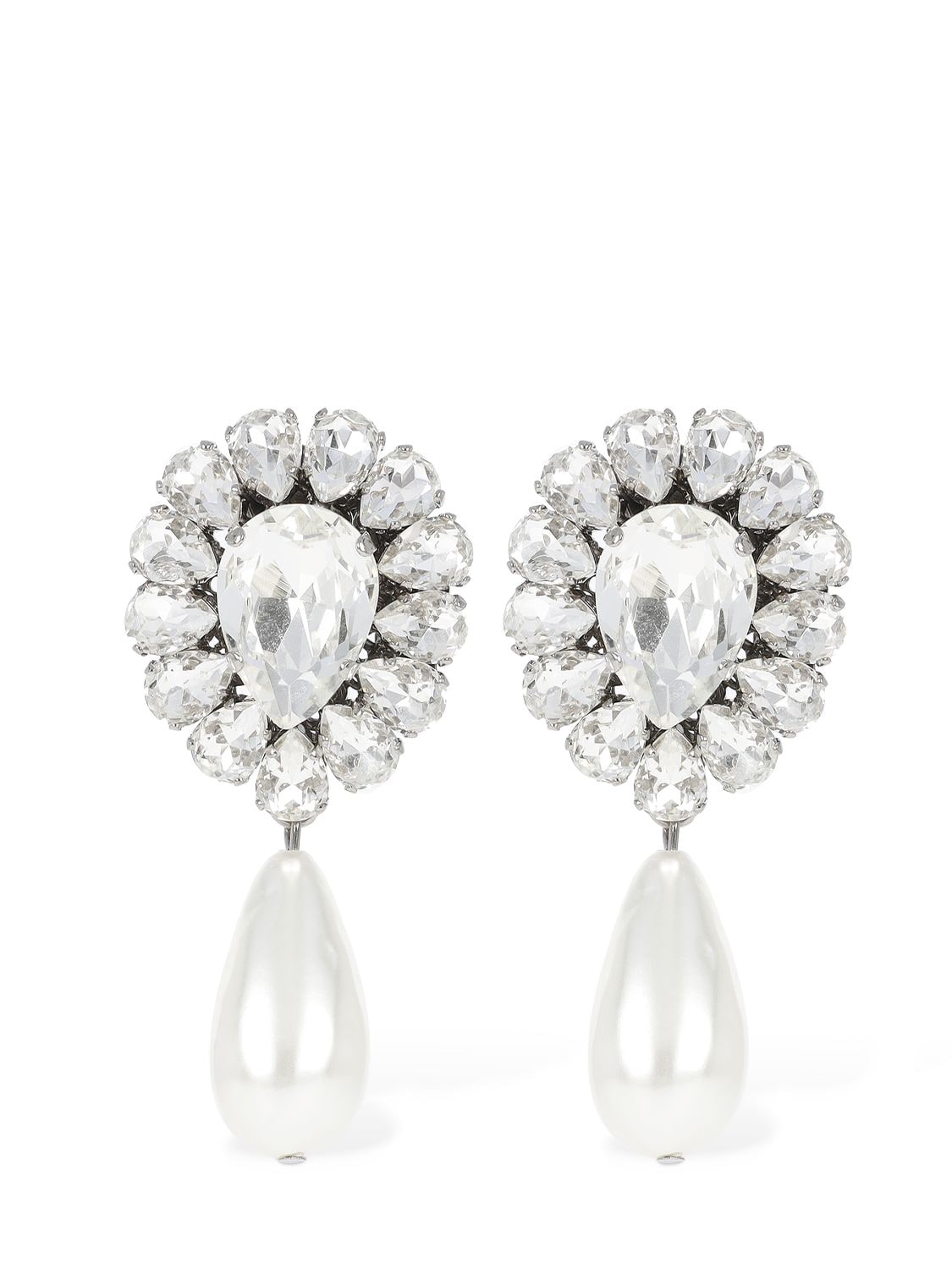 Shop Alessandra Rich Crystal Earrings W/ Faux Pearl In Crystal,white