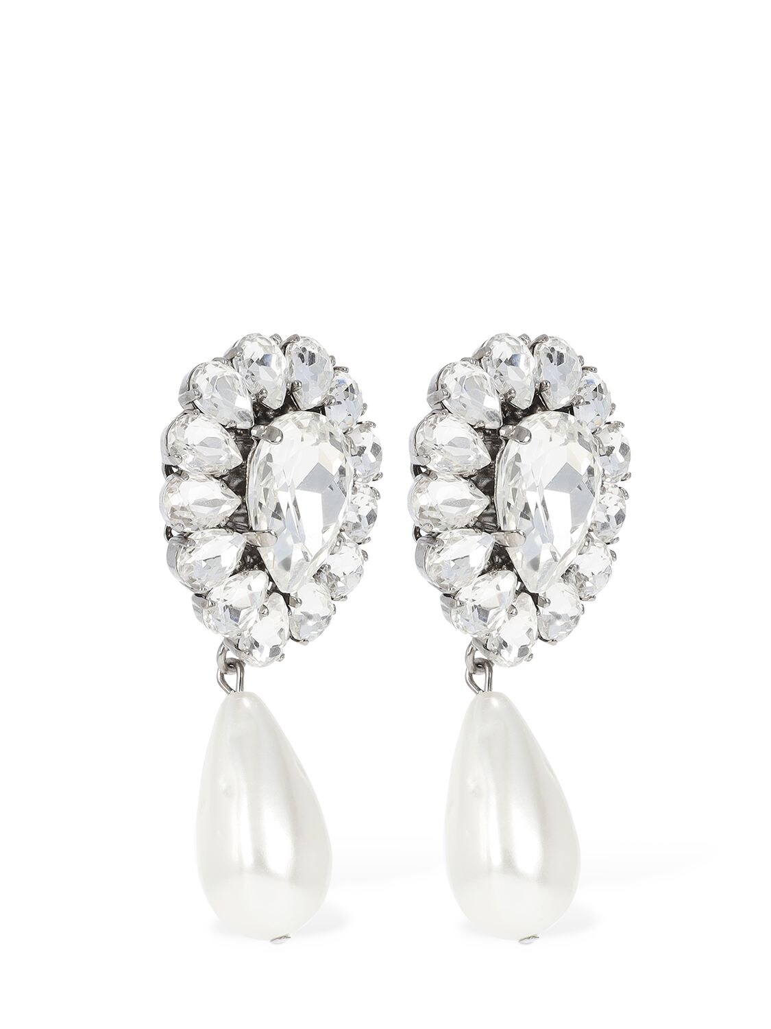 Shop Alessandra Rich Crystal Earrings W/ Faux Pearl In Crystal,white