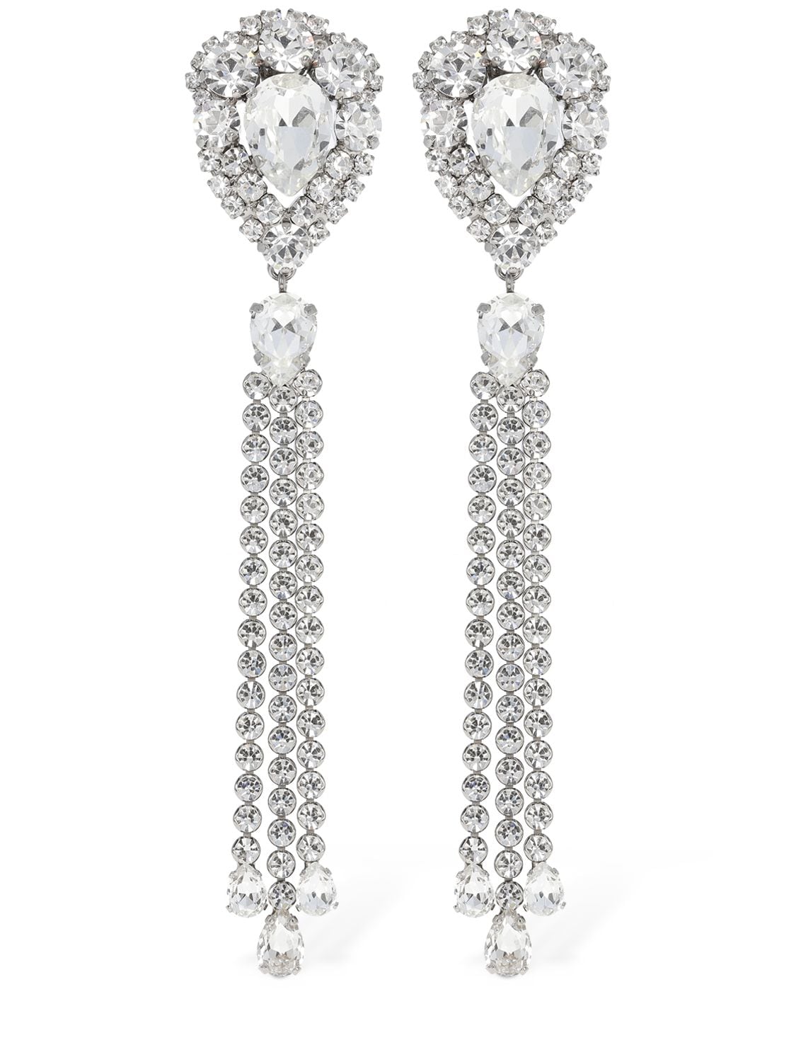 Alessandra Rich Crystal Earrings W/ Fringes In Silver