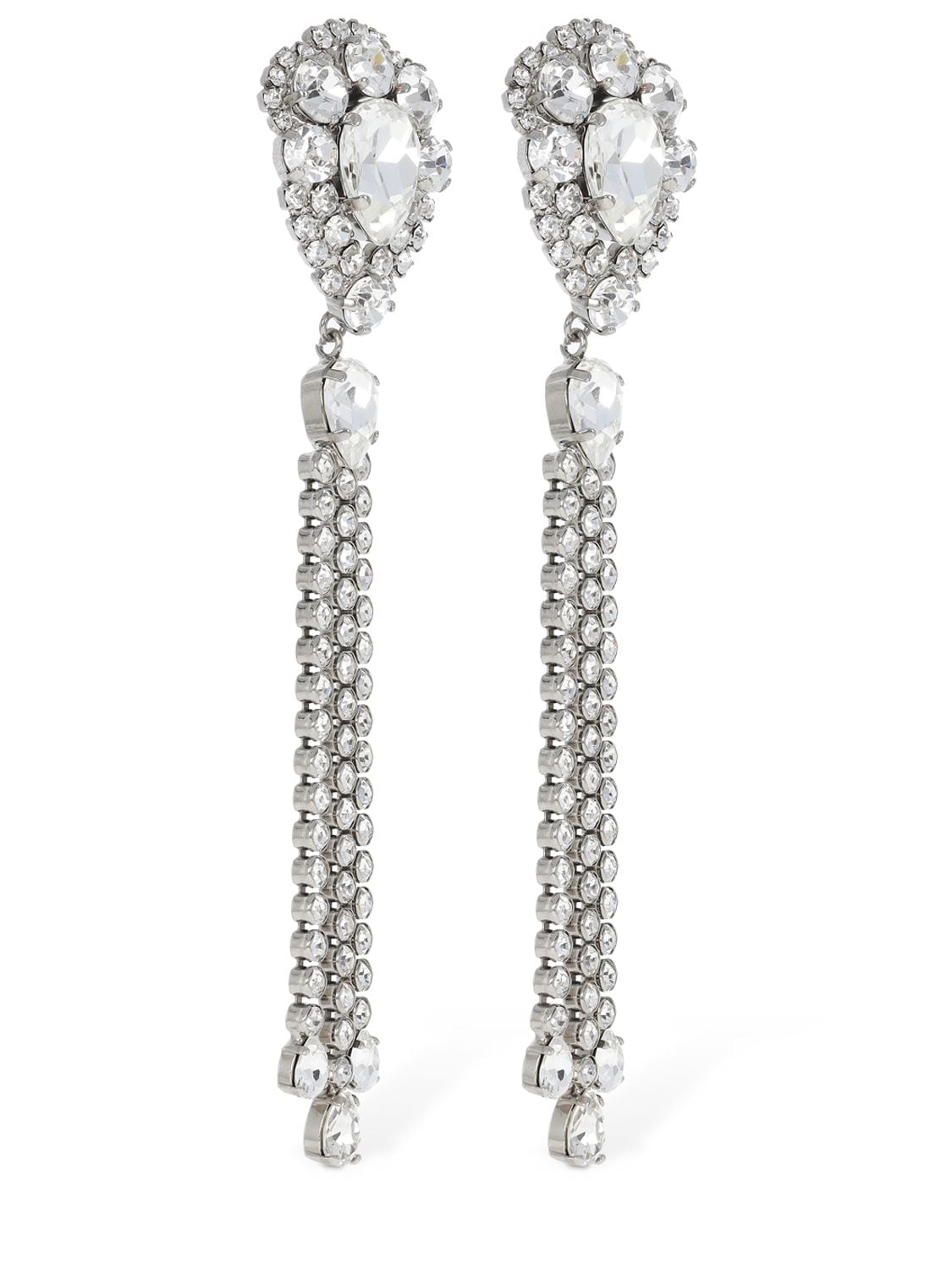 Shop Alessandra Rich Crystal Earrings W/ Fringes In Silver