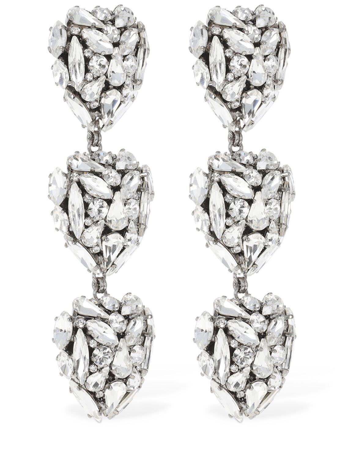 Shop Alessandra Rich Crystal Hearts Earrings In Silver