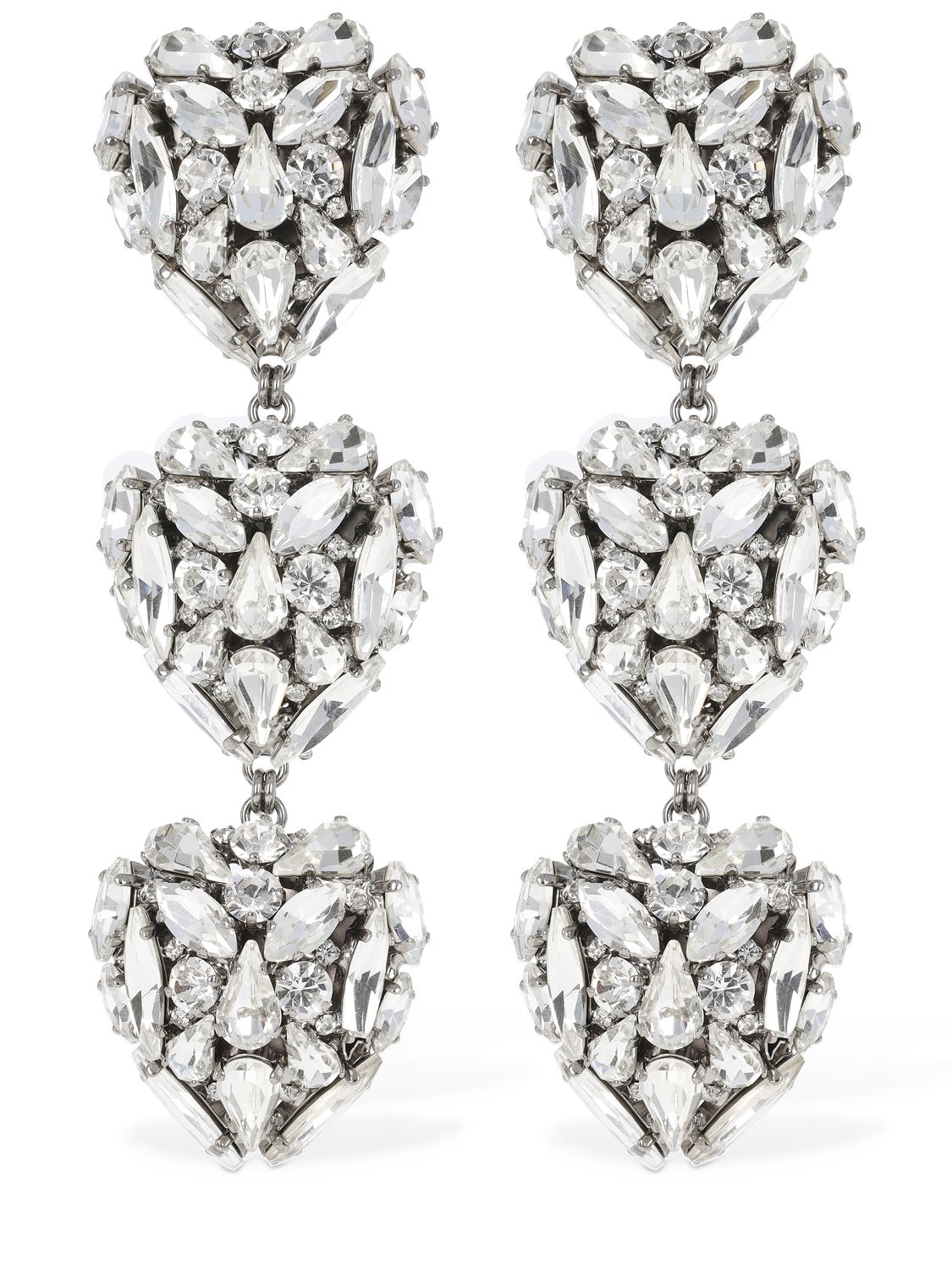 Alessandra Rich Crystal Hearts Earrings In Silver