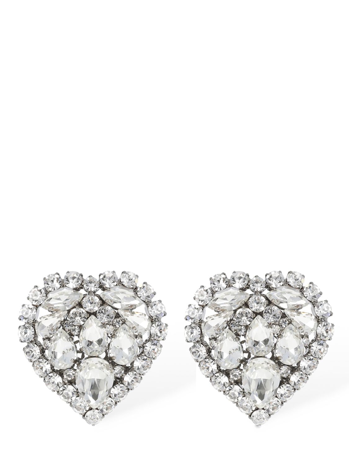 Shop Alessandra Rich Crystal Heart Earrings In Silver