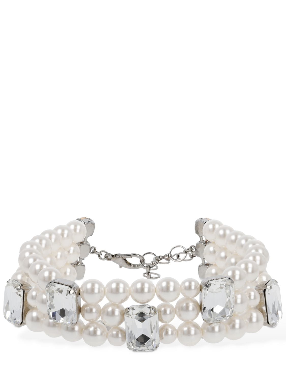 Alessandra Rich Faux Pearl Choker W/ Crystal Elements In White,crystal