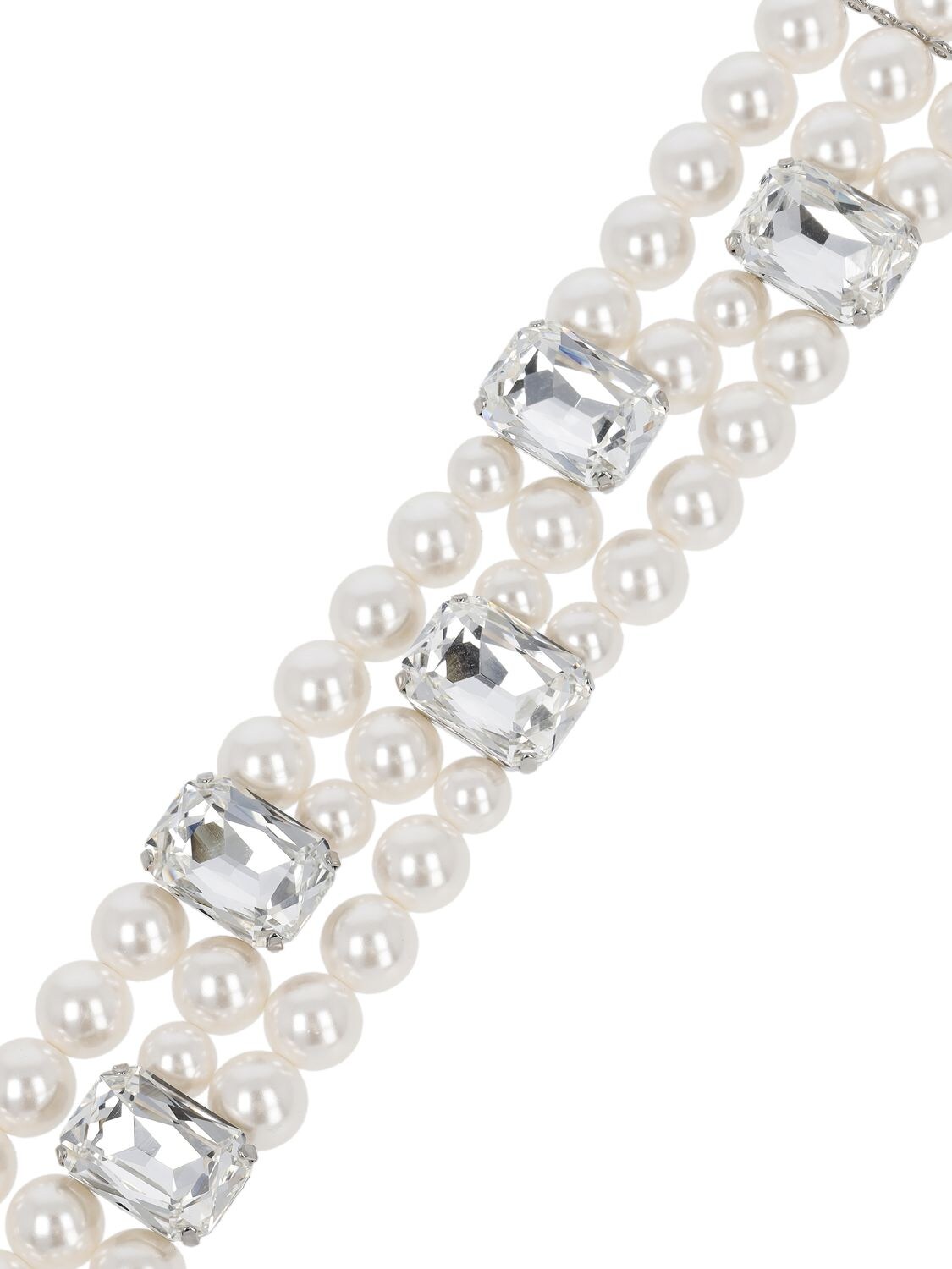 Shop Alessandra Rich Faux Pearl Choker W/ Crystal Elements In White,crystal