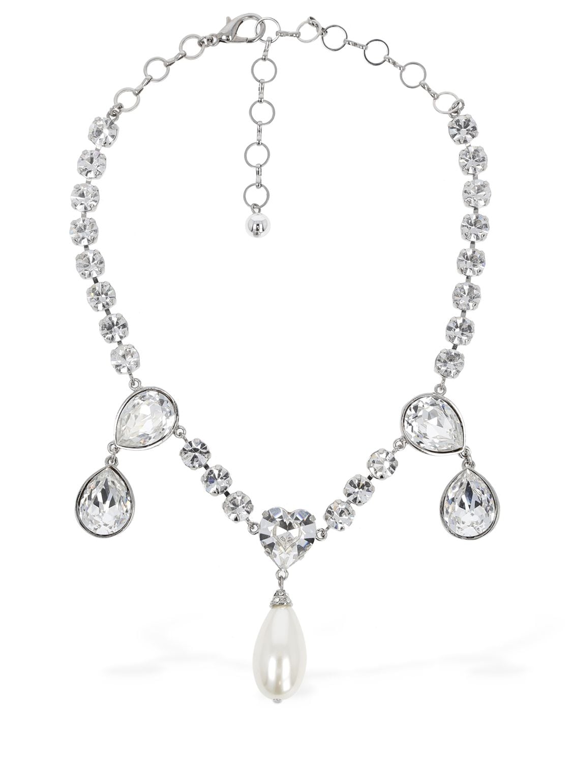 Alessandra Rich Necklace W/ Crystal & Faux Pearl Drops In 화이트,크리스탈