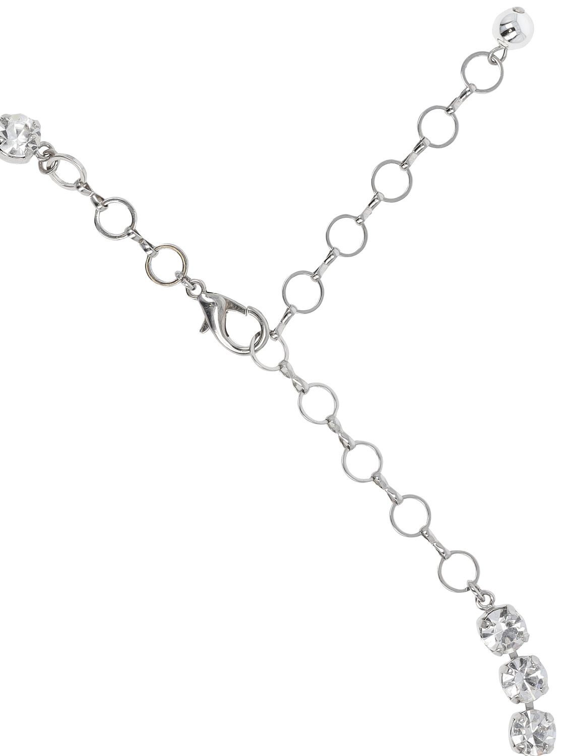 Shop Alessandra Rich Necklace W/ Crystal & Faux Pearl Drops In 화이트,크리스탈