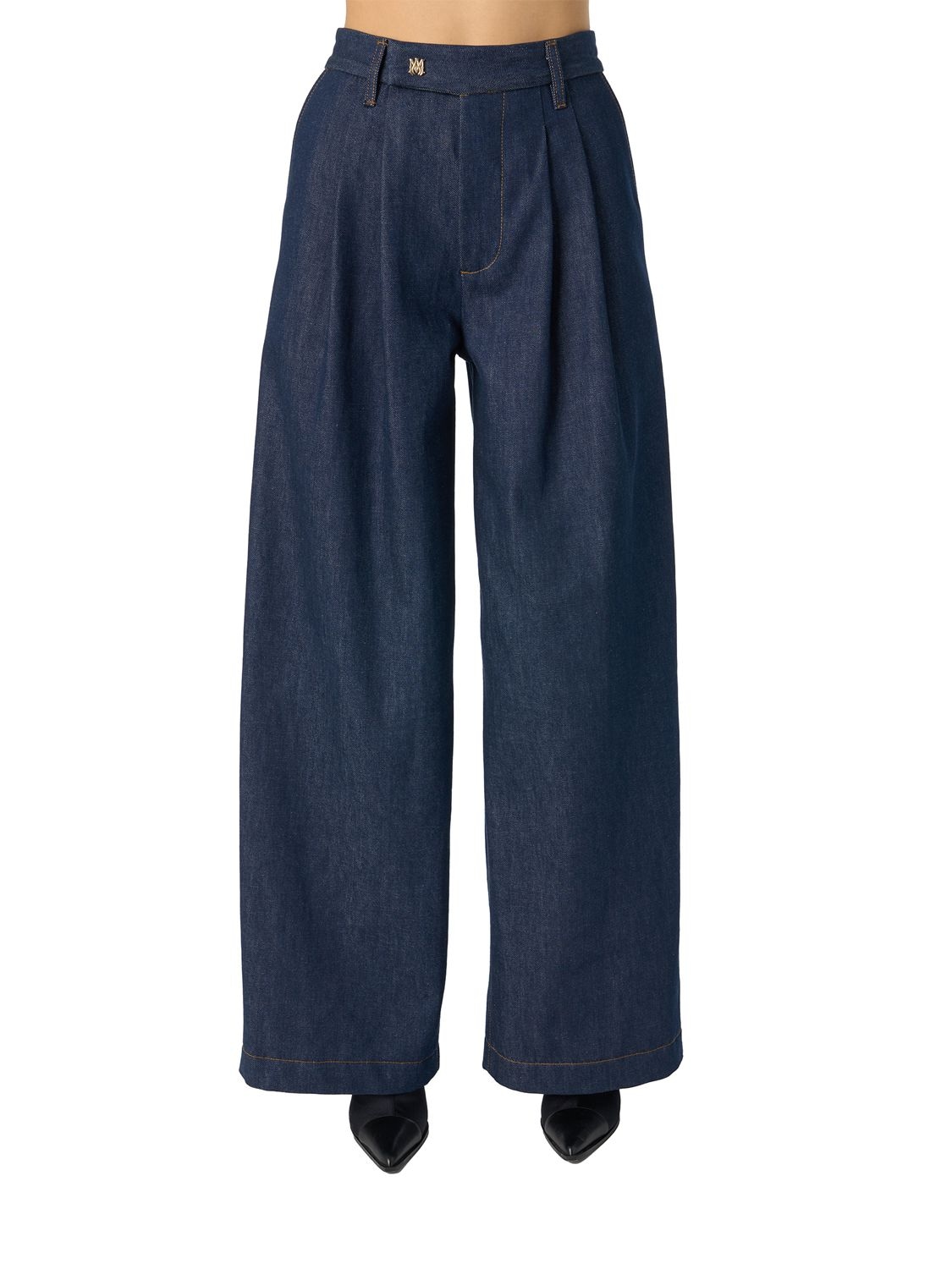 Shop Amiri High Waist Raw Denim Wide Leg Jeans In Blue