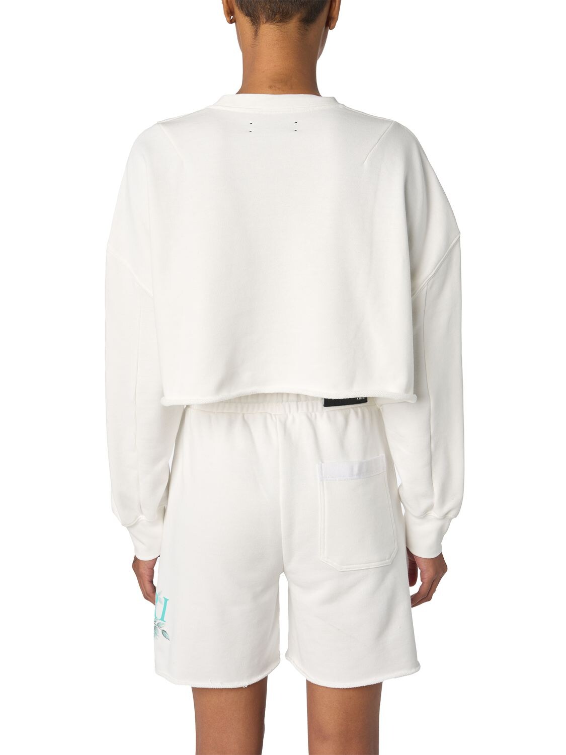 Shop Amiri Floral Logo Print Crop Jersey Sweatshirt In White