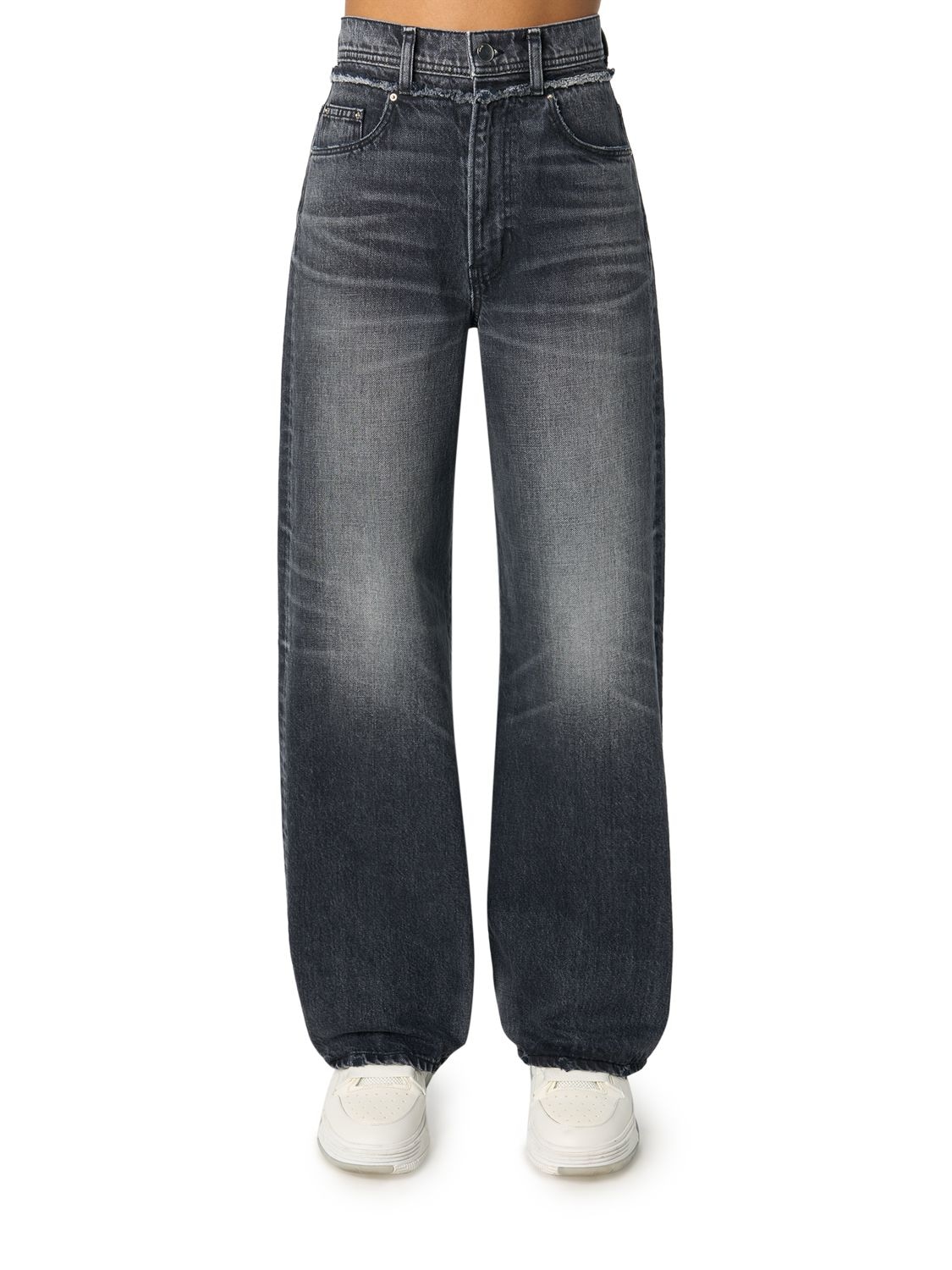 Image of Double Waistband Wide Leg Denim Jeans