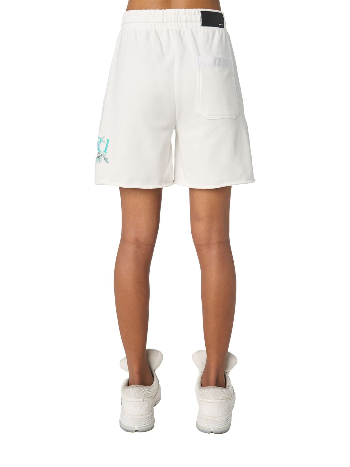 Shop Amiri Floral Logo Print Jersey Shorts In White