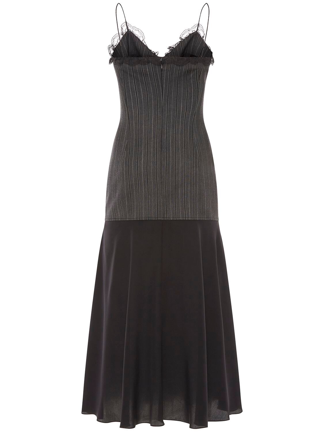 Shop Alessandra Rich Pinstripe Wool Lace-up Midi Dress In Grey,black