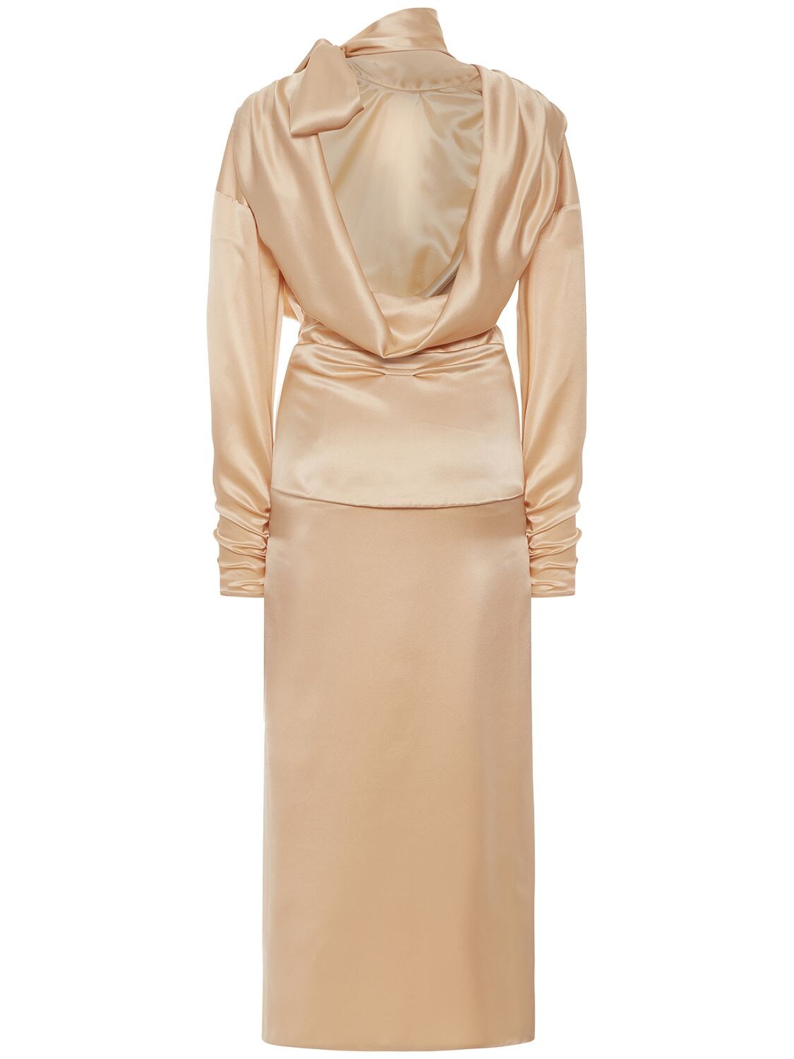 Shop Alessandra Rich Open Back Silk Satin Midi Dress W/ Bow In Blush Pink
