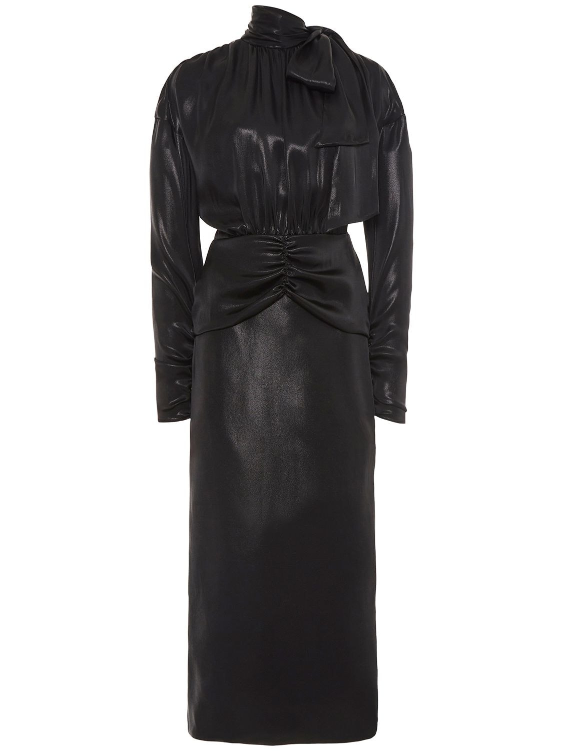 Alessandra Rich Open Back Laminated Cady Midi Dress In Black
