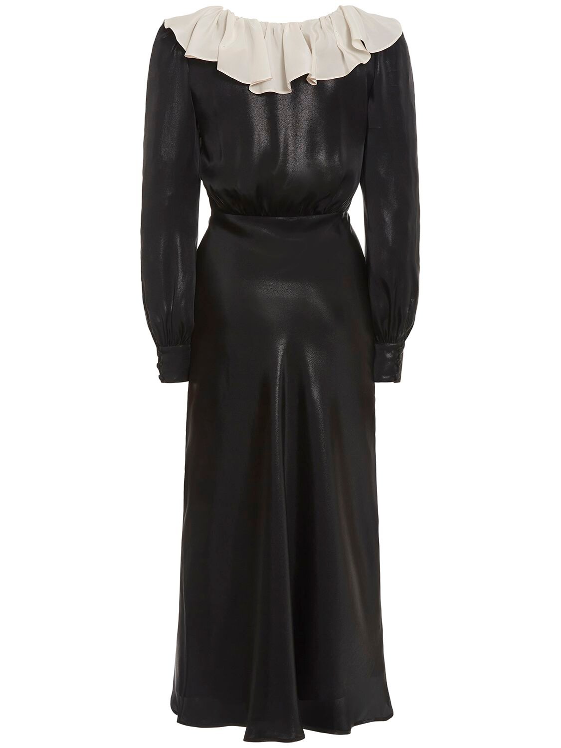 Shop Alessandra Rich Laminated Cady Volant Collar Midi Dress In Black