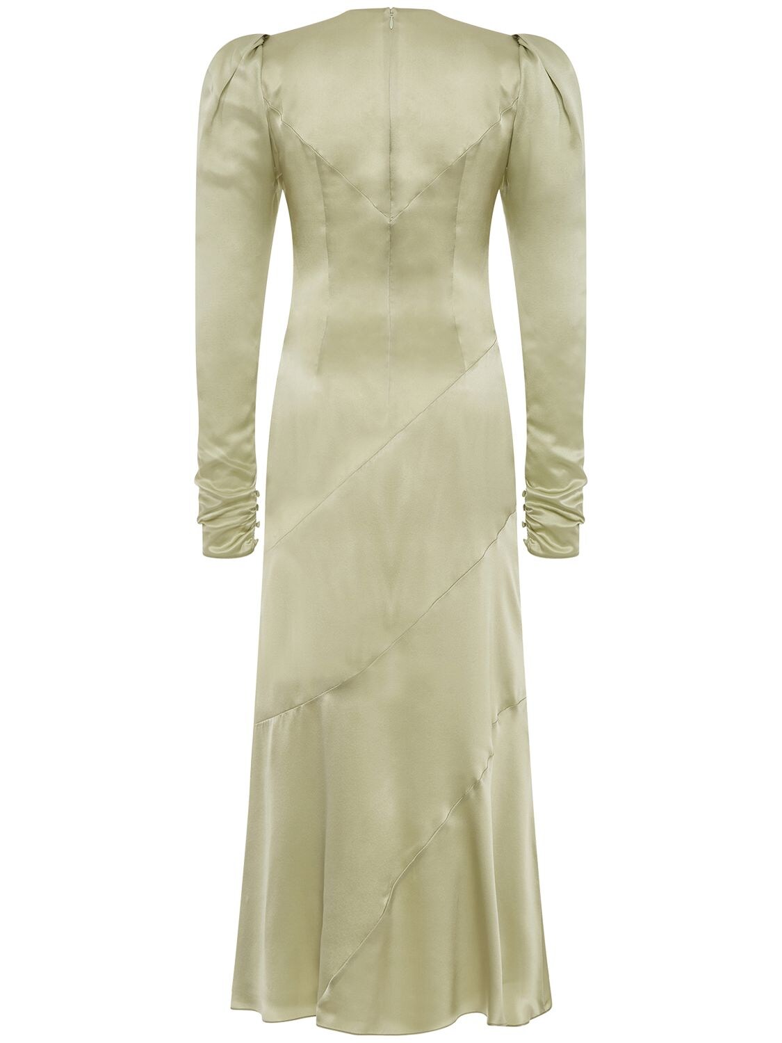 Shop Alessandra Rich Silk Satin Midi Dress W/ Bow & Cutout In Light Green
