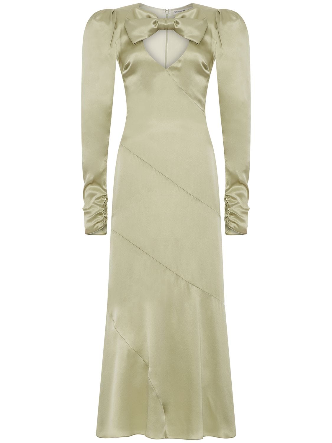 Alessandra Rich Bow-detailed Silk-satin Midi Dress In Light Green
