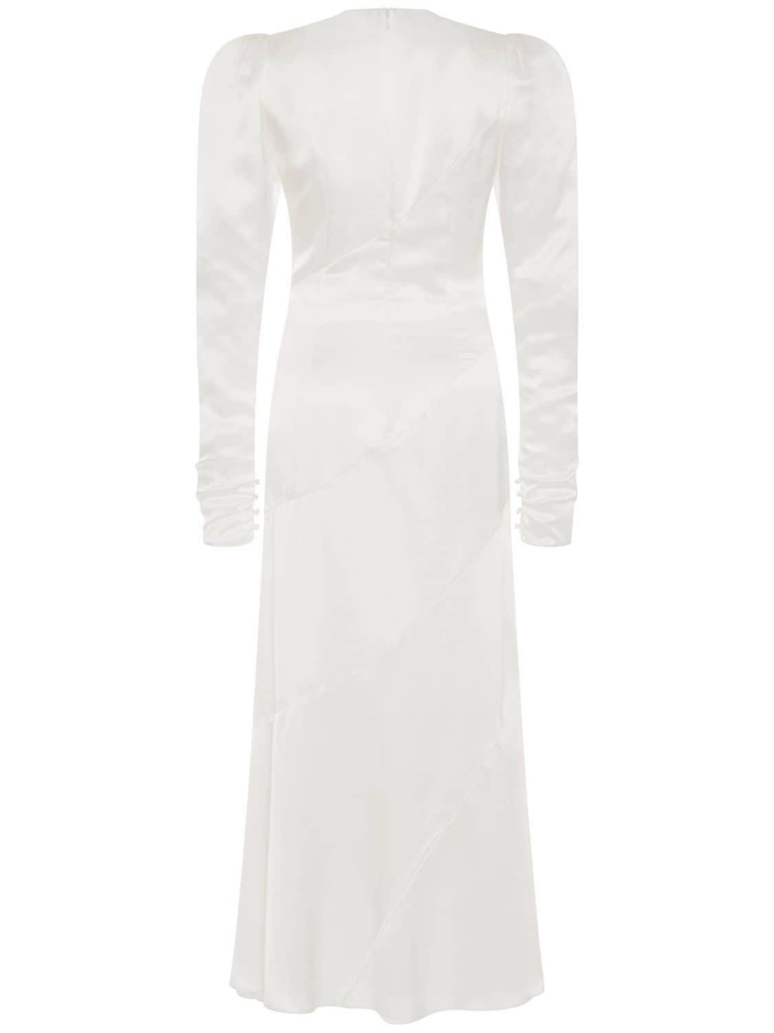 Shop Alessandra Rich Silk Satin Midi Dress W/ Bow In White