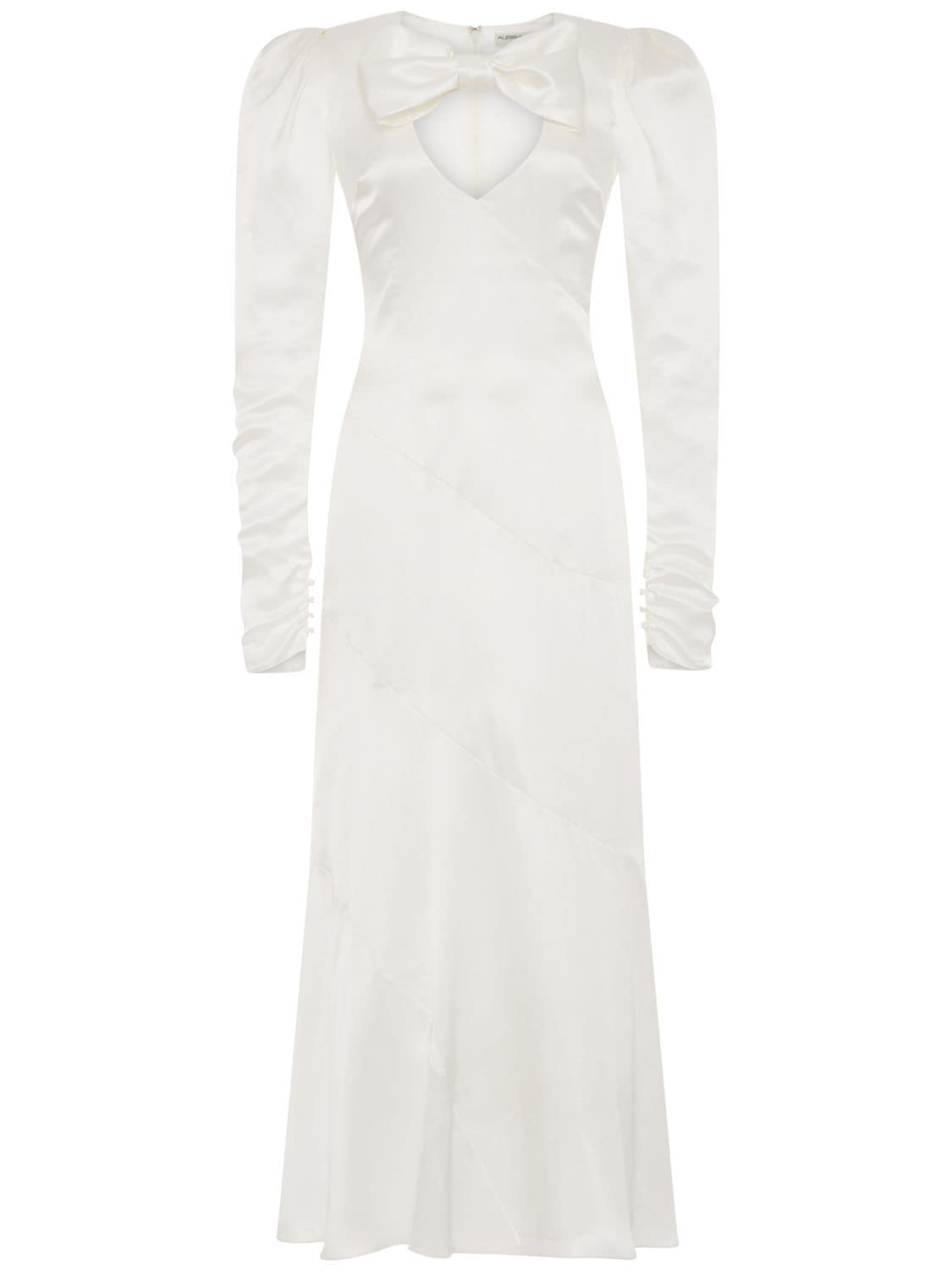 Shop Alessandra Rich Silk Satin Midi Dress W/ Bow In White