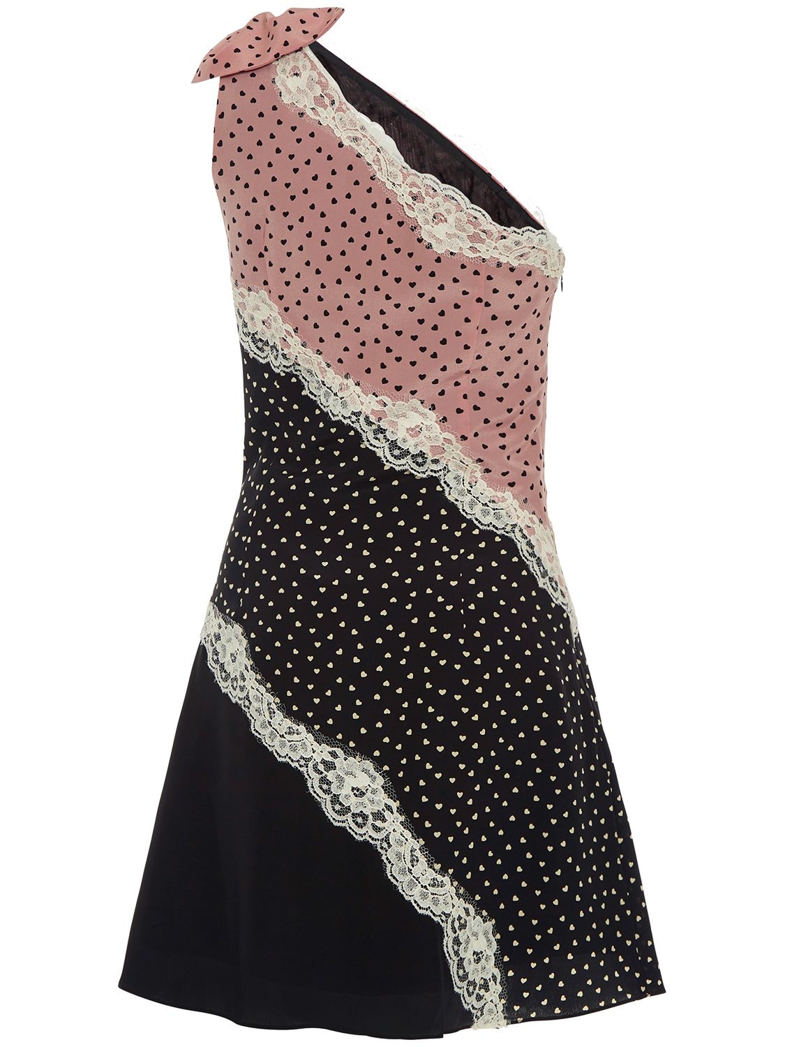 Shop Alessandra Rich Heart Print Silk Cady Mini Dress In Multicolor