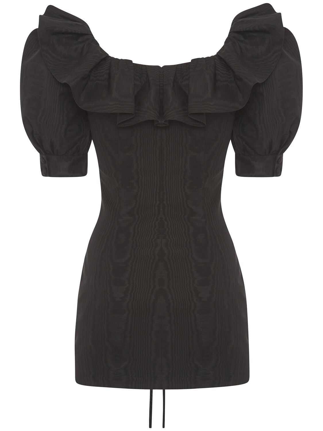 Shop Alessandra Rich Moiré Mini Dress W/ Lace-up Detail In Black