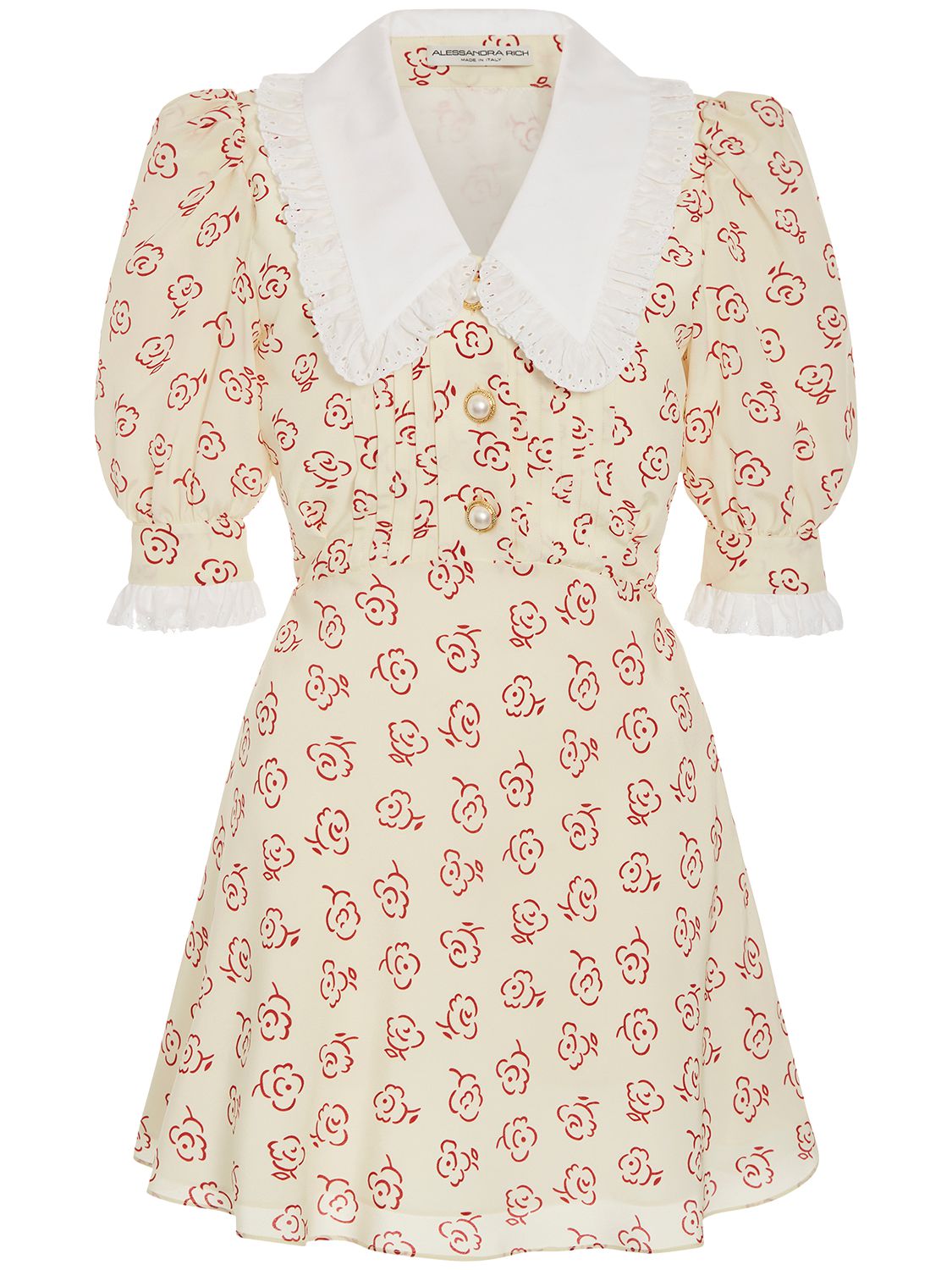 Alessandra Rich Printed Silk Twill Mini Dress W/ Collar In Multicolor