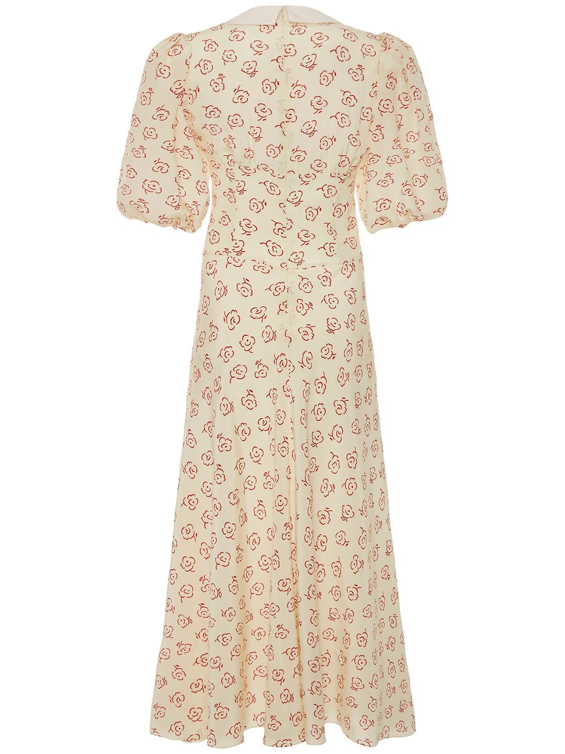 Shop Alessandra Rich Printed Silk Twill Puffsleeve Midi Dress In Multicolor
