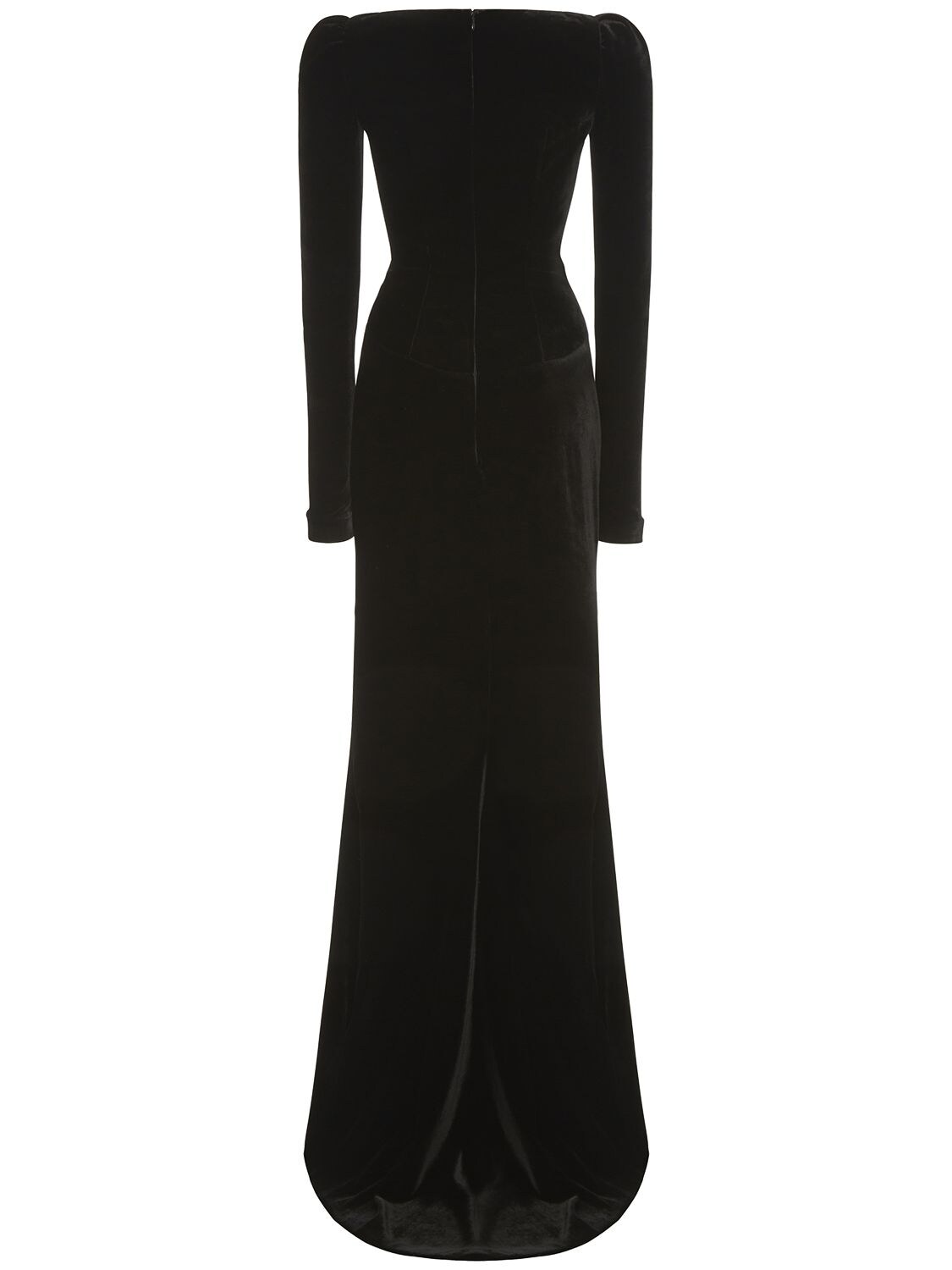 Shop Alessandra Rich Square Neck Velvet Long Evening Dress In Black