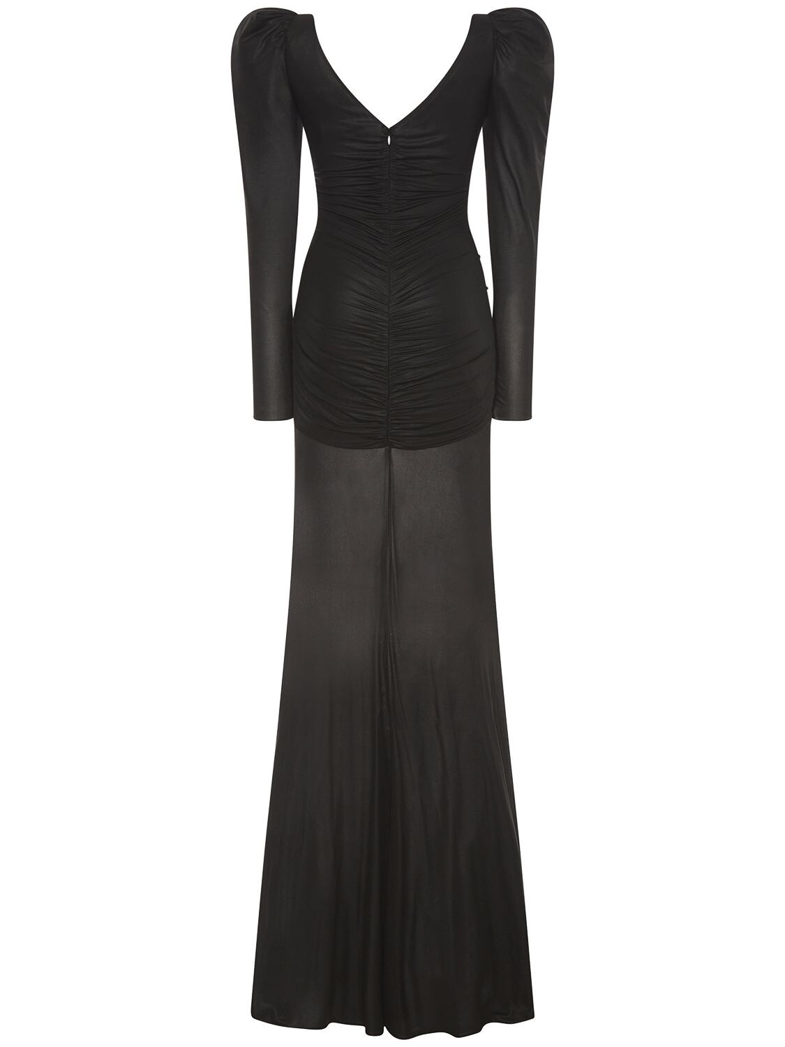 Shop Alessandra Rich Draped Laminated Cady Long Dress In Black