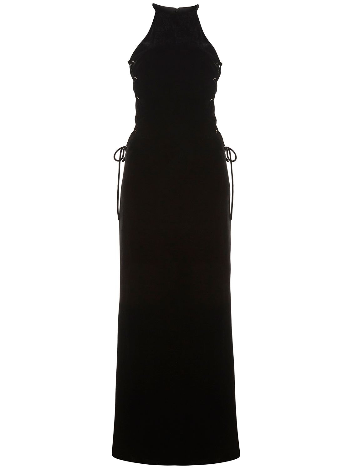 Alessandra Rich Lace-up Halterneck Velvet Gown In Black
