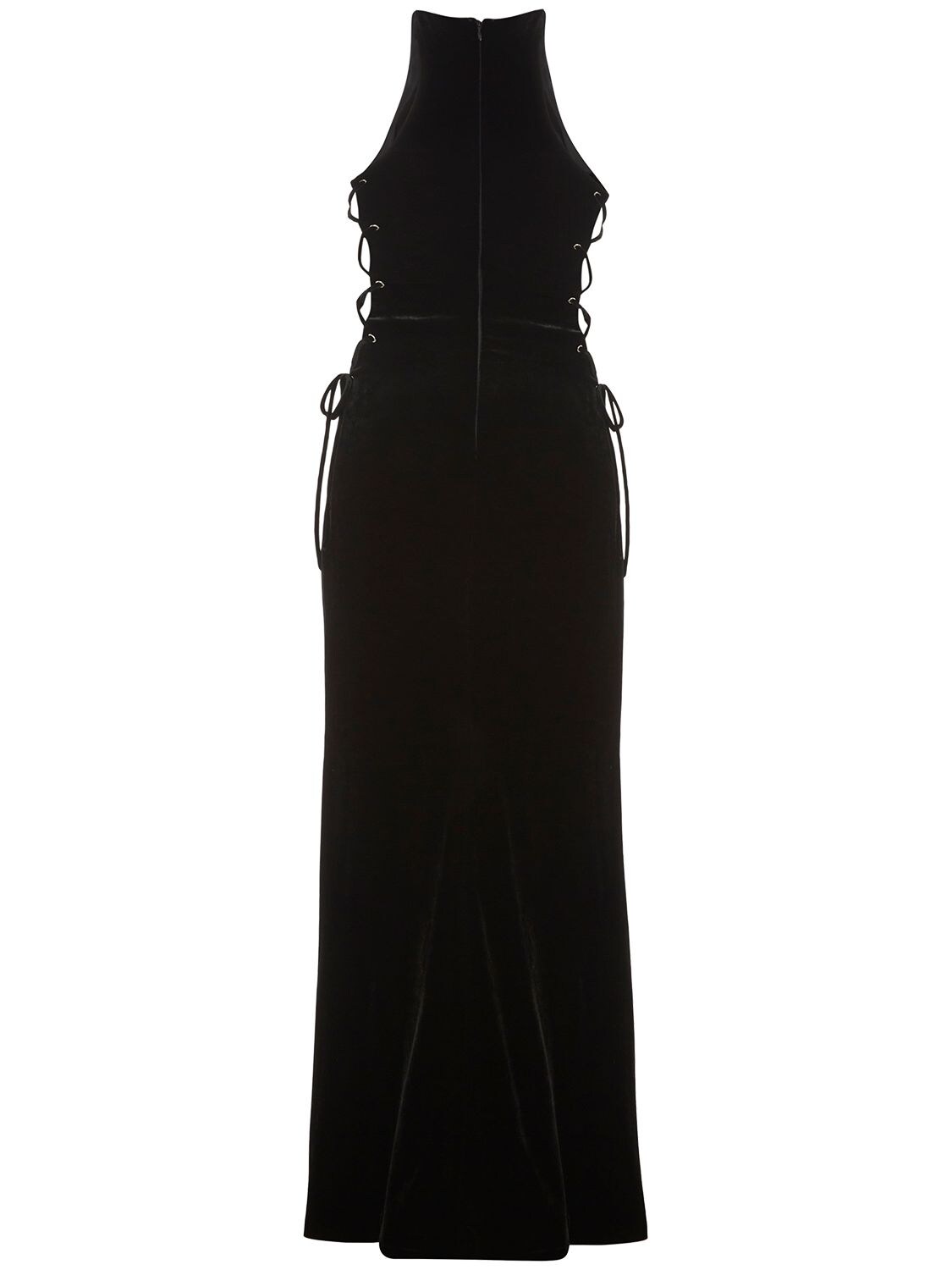 Shop Alessandra Rich Velvet Long Dress W/ Side Lace-up In Black