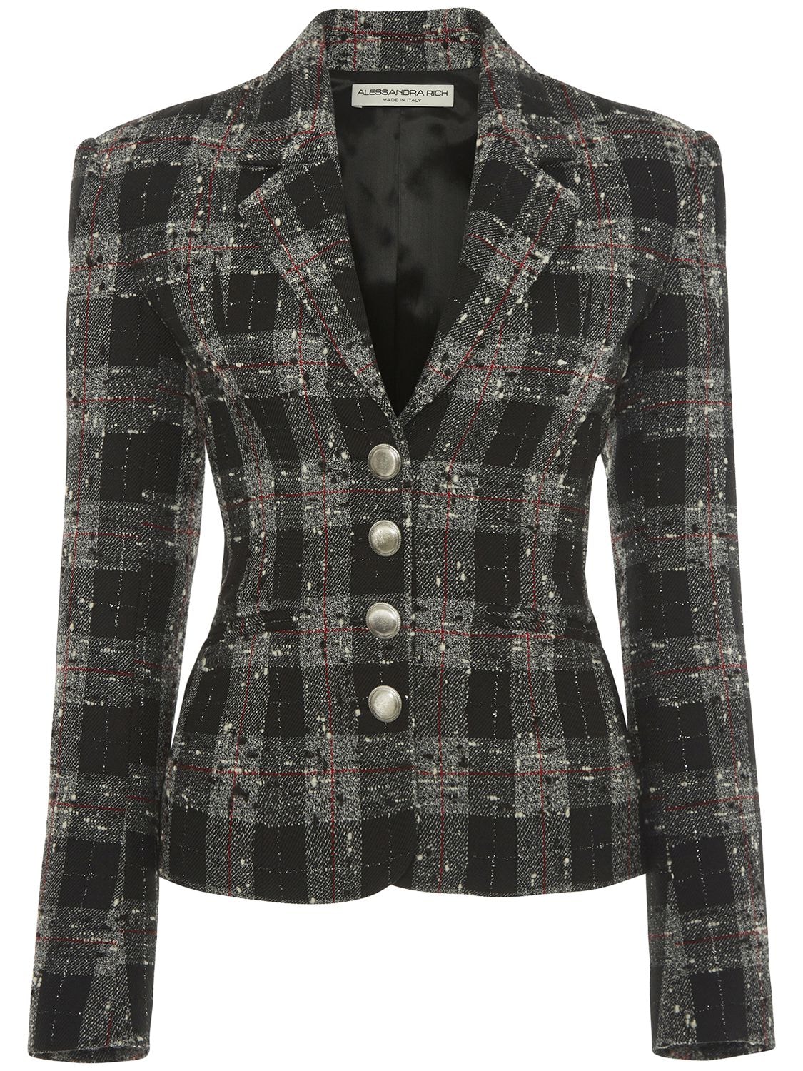 Shop Alessandra Rich Checked Lurex Bouclé Jacket In Multi,black