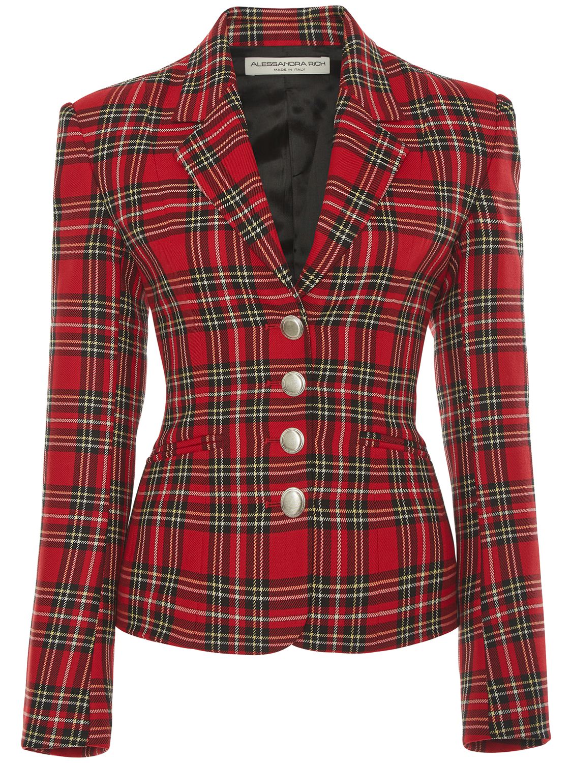 Shop Alessandra Rich Tartan Wool Jacket In Red
