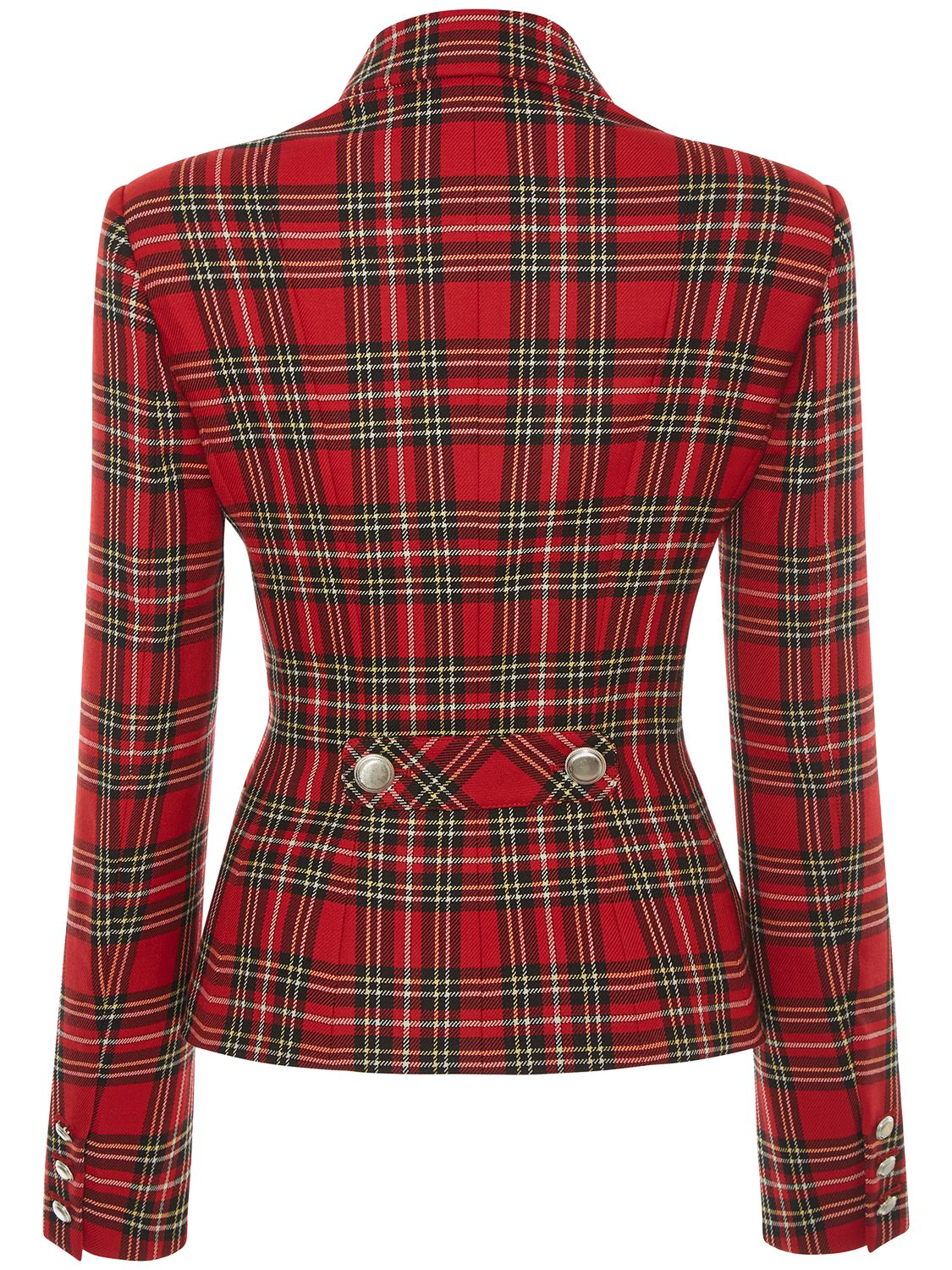 Shop Alessandra Rich Tartan Wool Jacket In Red