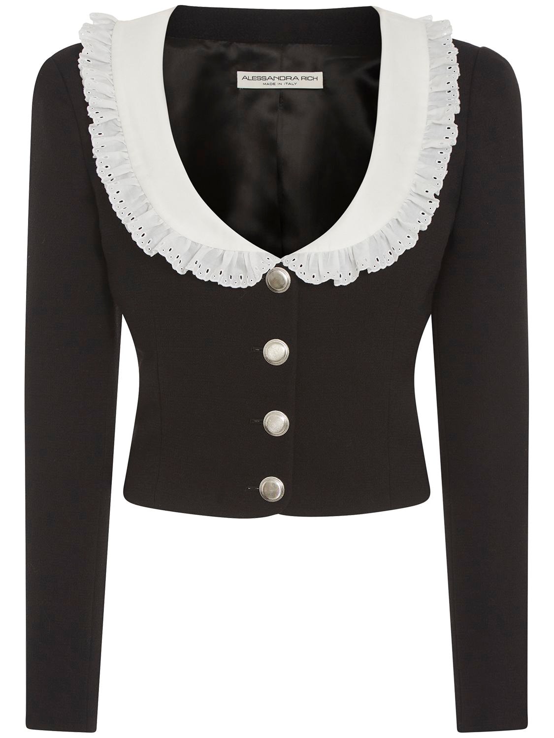 Shop Alessandra Rich Tweed Bouclé Jacket W/ Collar In Black