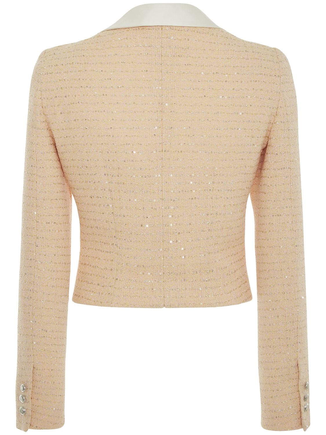Shop Alessandra Rich Sequined Tweed Jacket W/ Collar In Light Yellow