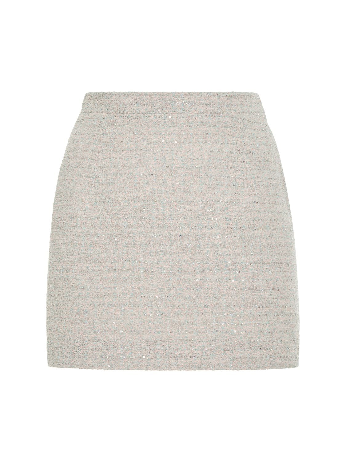 Alessandra Rich Sequined Tweed Mini Skirt In Light Blue