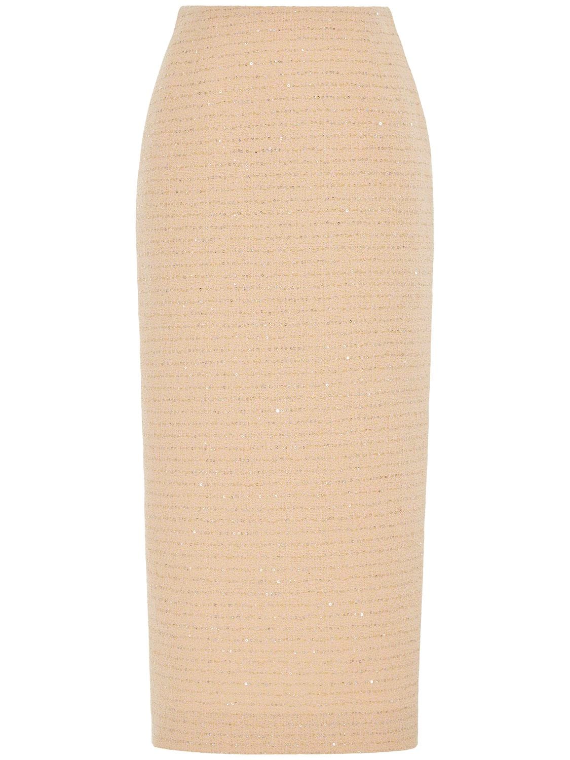 Alessandra Rich Sequined Tweed Midi Skirt In Light Yellow