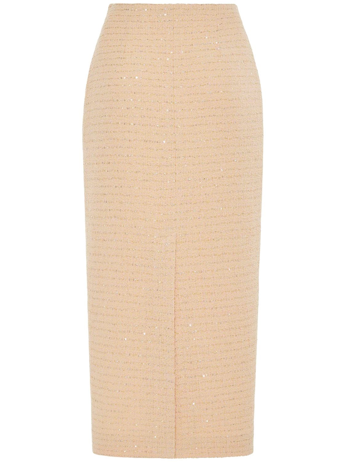 Shop Alessandra Rich Sequined Tweed Midi Skirt In Light Yellow