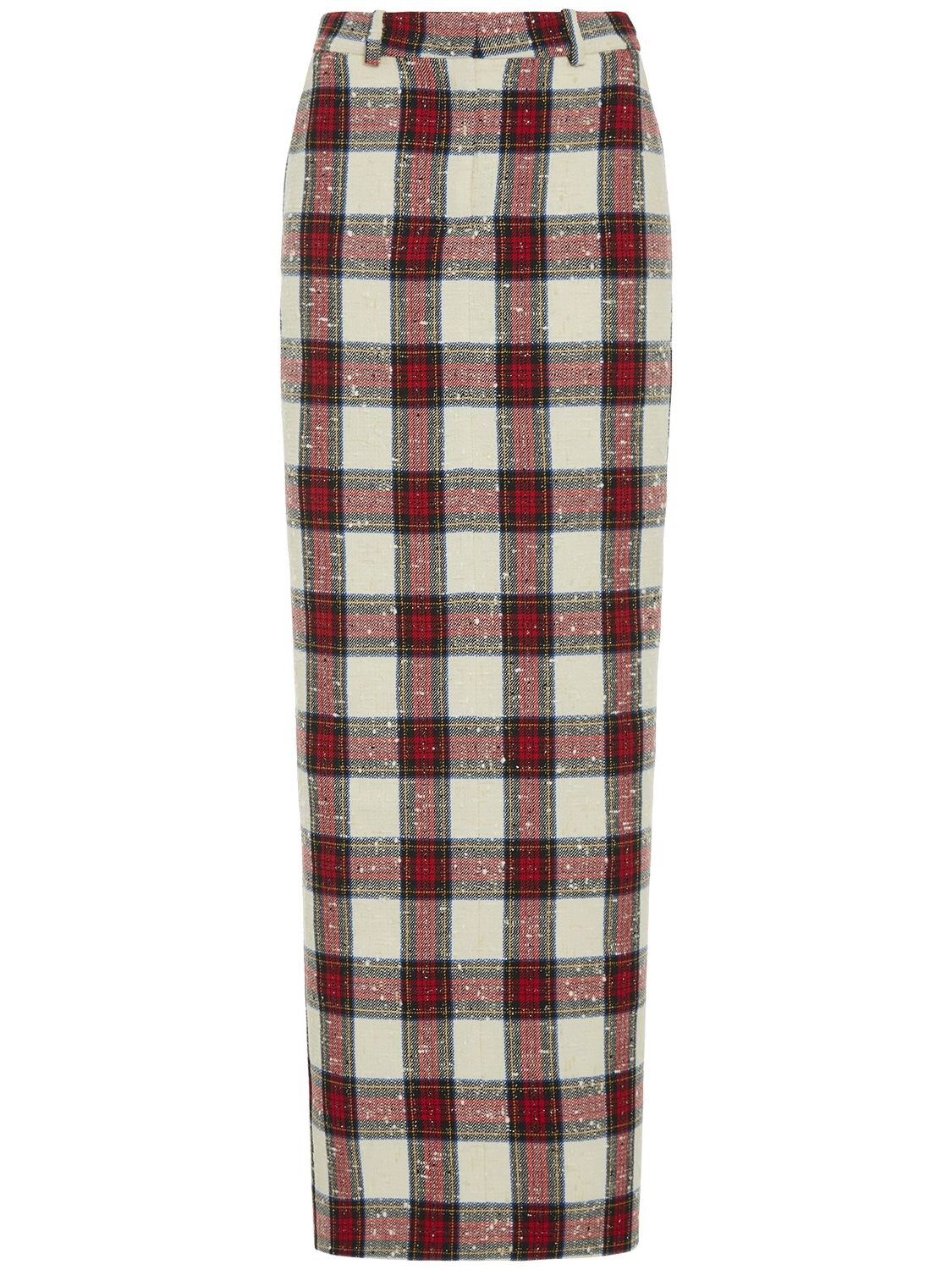 ALESSANDRA RICH CHECKED LUREX WOOL LONG SKIRT