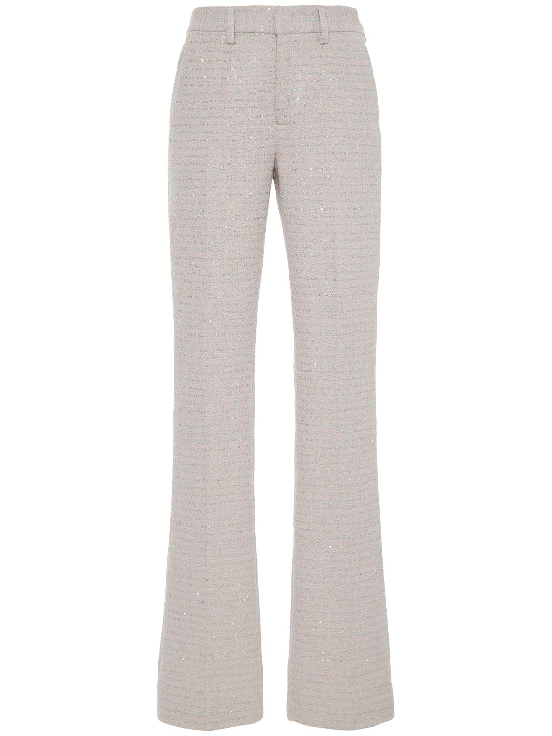 Image of Mid Rise Sequined Tweed Straight Pants
