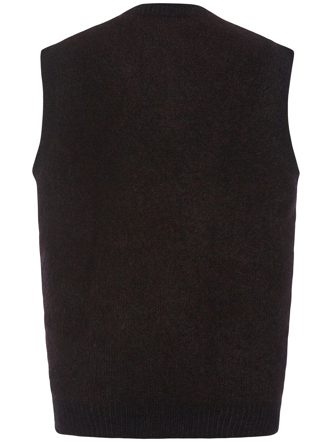Shop Alessandra Rich Wool Knit Vest W/ Bear And Crystals In Black