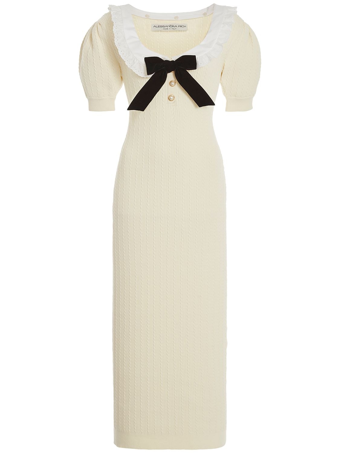 Alessandra Rich Ruffle-collar Bow-detail Midi Dress In White