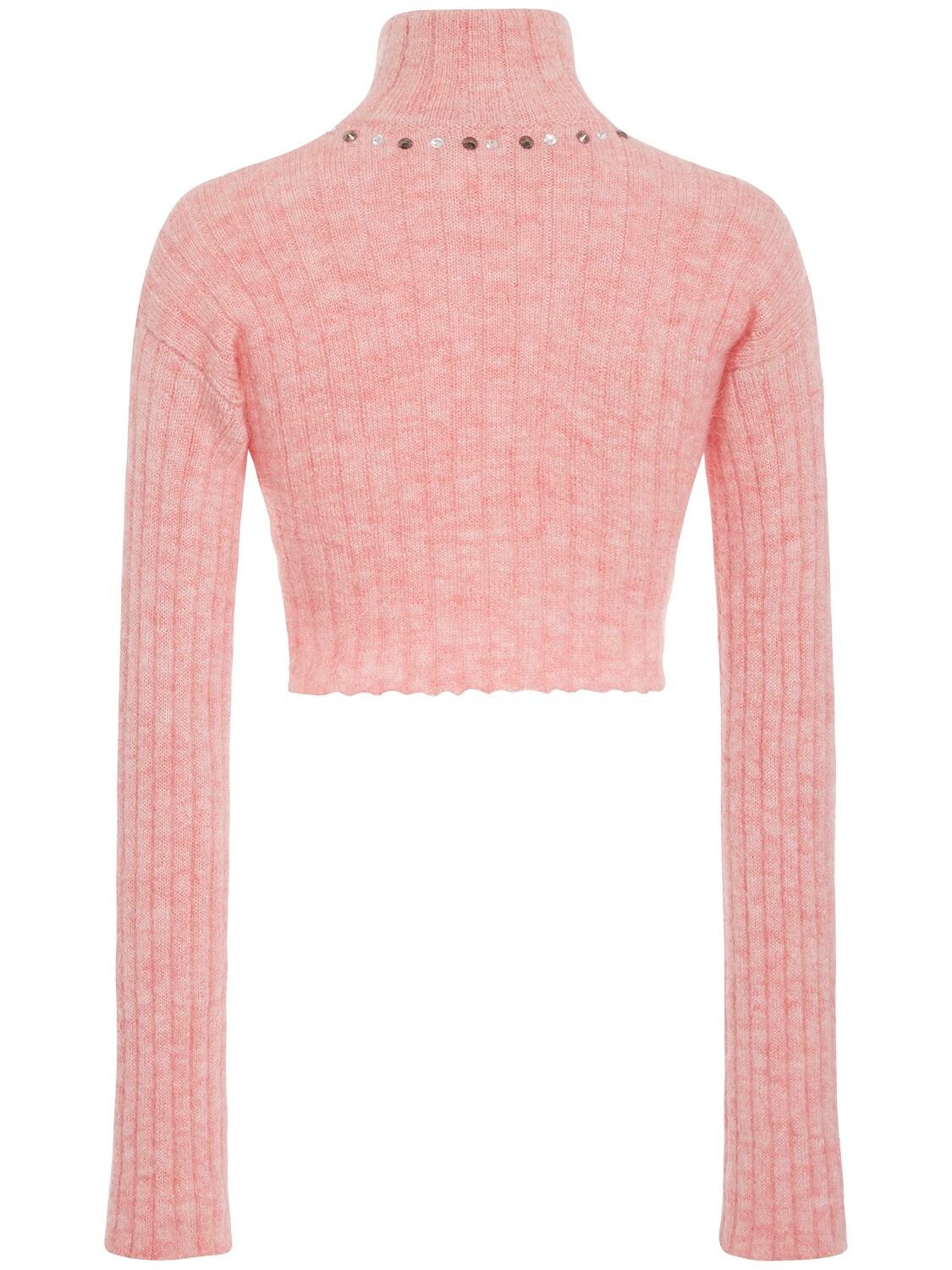 Shop Alessandra Rich Mohair Blend Knit Crop Cardigan In Pink