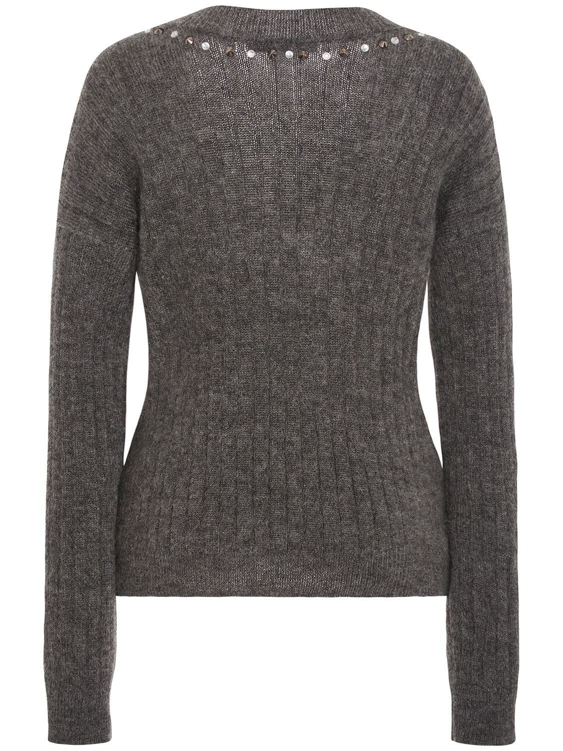 Shop Alessandra Rich Mohair Blend Knit Sweater In Grey