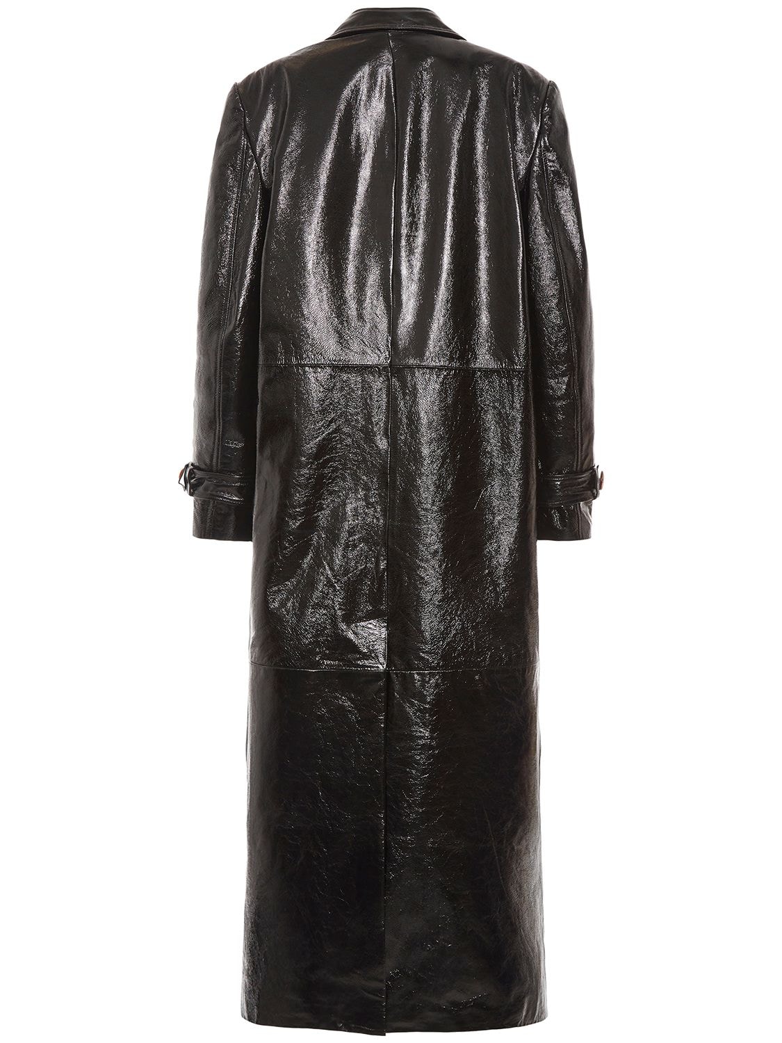 Shop Alessandra Rich Oversize Patent Leather Long Coat In Black
