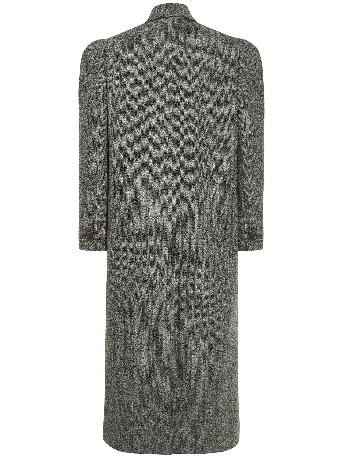 Shop Alessandra Rich Oversize Herringbone Tweed Long Coat In Grey