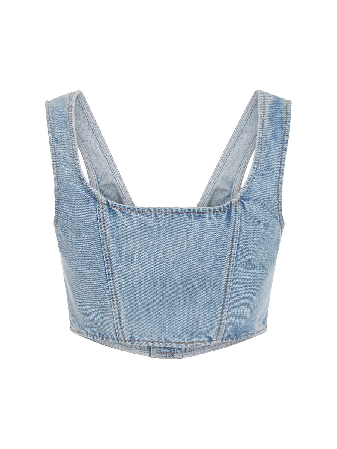 Shop Alessandra Rich Studded Denim Crop Corset In Light Blue