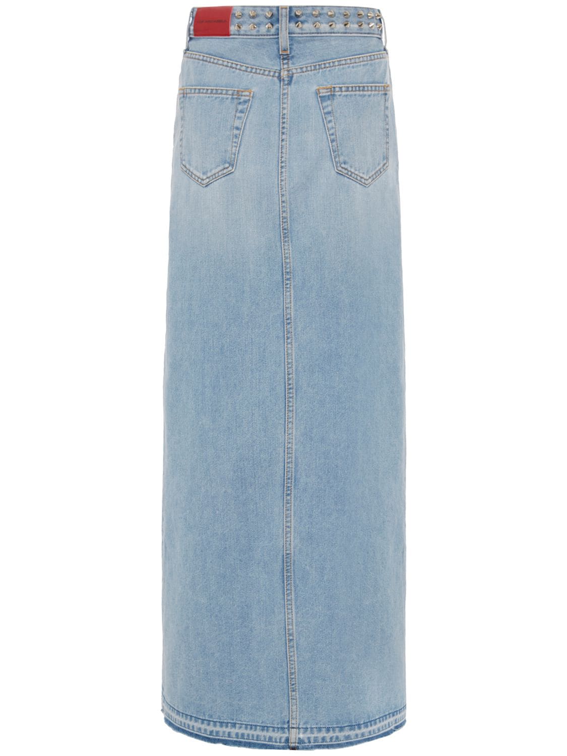 Shop Alessandra Rich Studded Denim Long Skirt In Light Blue